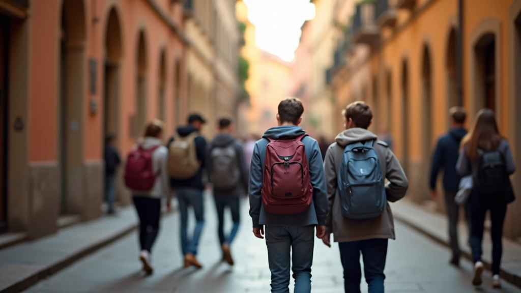 Studenti che camminano tra le vie del quartiere universitario Santo Stefano con i loro zaini e libri
